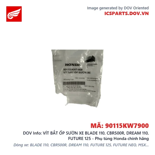 VÍT BẮT ỐP SƯỜN XE BLADE 110, CBR500R, DREAM 110, FUTURE 125 - Phụ tùng Honda chính hãng