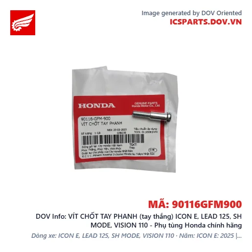 VÍT CHỐT TAY PHANH (tay thắng) ICON E, LEAD 125, SH MODE, VISION 110 - Phụ tùng Honda chính hãng