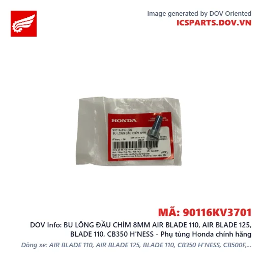 BU LÔNG ĐẦU CHÌM 8MM AIR BLADE 110, AIR BLADE 125, BLADE 110, CB350 H'NESS - Phụ tùng Honda chính hãng