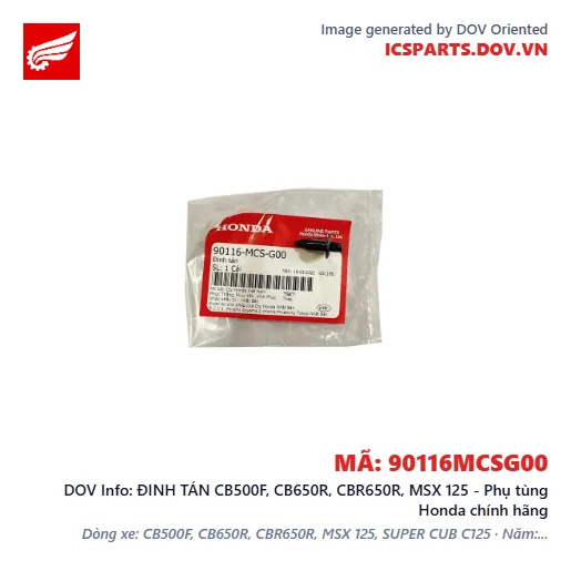 ĐINH TÁN CB500F, CB650R, CBR650R, MSX 125 - Phụ tùng Honda chính hãng
