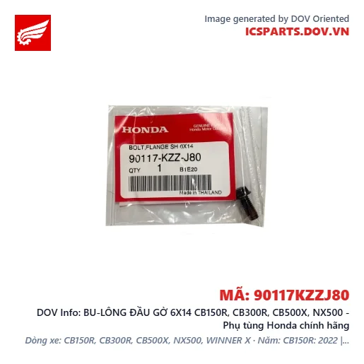 BU-LÔNG ĐẦU GỜ 6X14 CB150R, CB300R, CB500X, NX500 - Phụ tùng Honda chính hãng