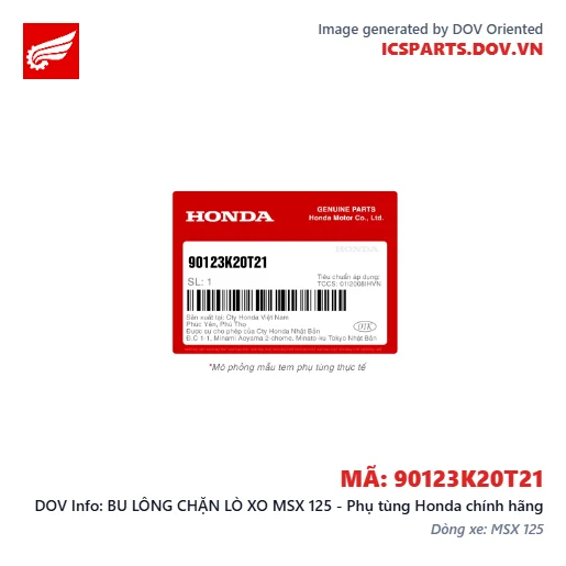 BU LÔNG CHẶN LÒ XO MSX 125 - Phụ tùng Honda chính hãng