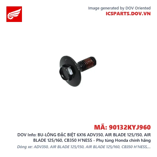 BU-LÔNG ĐẶC BIỆT 6X16 ADV350, AIR BLADE 125/150, AIR BLADE 125/160, CB350 H'NESS - Phụ tùng Honda chính hãng