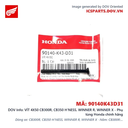 VÍT 4X50 CB300R, CB350 H'NESS, WINNER R, WINNER X - Phụ tùng Honda chính hãng