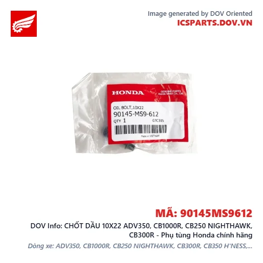 CHỐT DẦU 10X22 ADV350, CB1000R, CB250 NIGHTHAWK, CB300R - Phụ tùng Honda chính hãng