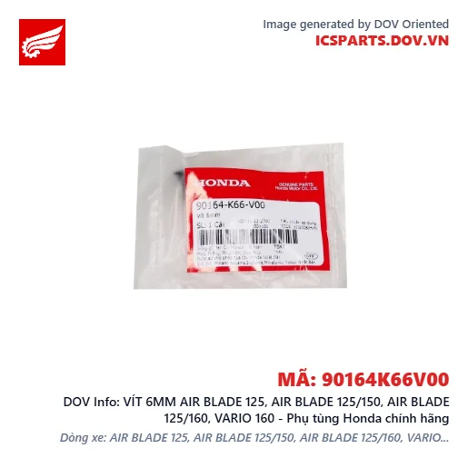 VÍT 6MM AIR BLADE 125, AIR BLADE 125/150, AIR BLADE 125/160, VARIO 160 - Phụ tùng Honda chính hãng