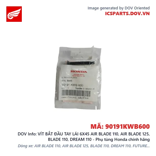 VÍT BẮT ĐẦU TAY LÁI 6X45 AIR BLADE 110, AIR BLADE 125, BLADE 110, DREAM 110 - Phụ tùng Honda chính hãng