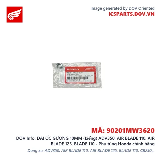 ĐAI ỐC GƯƠNG 10MM (kiếng) ADV350, AIR BLADE 110, AIR BLADE 125, BLADE 110 - Phụ tùng Honda chính hãng