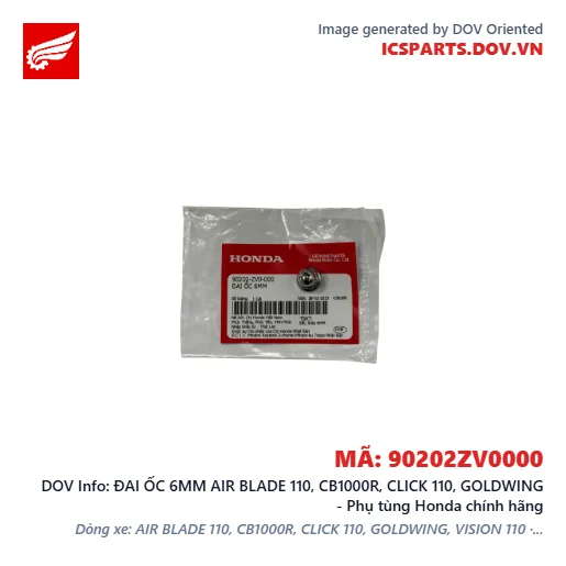 ĐAI ỐC 6MM AIR BLADE 110, CB1000R, CLICK 110, GOLDWING - Phụ tùng Honda chính hãng