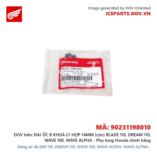 ĐAI ỐC B KHOÁ LY HỢP 14MM (côn) BLADE 110, DREAM 110, WAVE 100, WAVE ALPHA - Phụ tùng Honda chính hãng