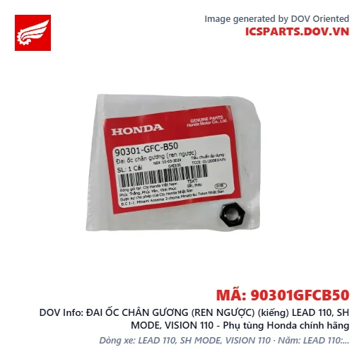 ĐAI ỐC CHÂN GƯƠNG (REN NGƯỢC) (kiếng) LEAD 110, SH MODE, VISION 110 - Phụ tùng Honda chính hãng