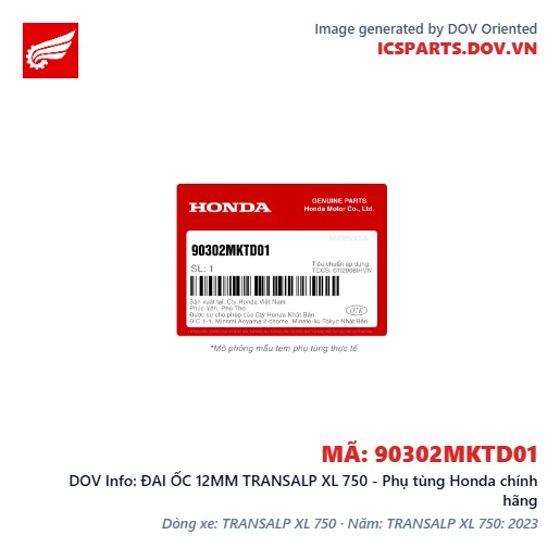 ĐAI ỐC 12MM TRANSALP XL 750 - Phụ tùng Honda chính hãng