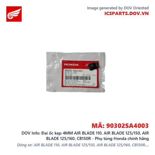 Đai ốc kẹp 4MM AIR BLADE 110, AIR BLADE 125/150, AIR BLADE 125/160, CB150R - Phụ tùng Honda chính hãng