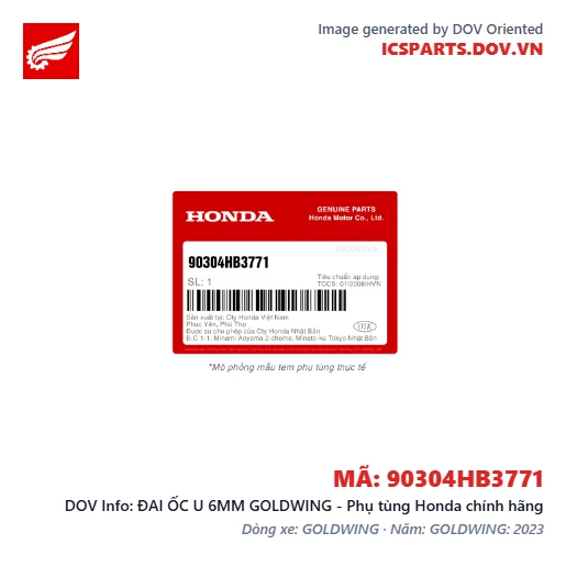 ĐAI ỐC U 6MM GOLDWING - Phụ tùng Honda chính hãng