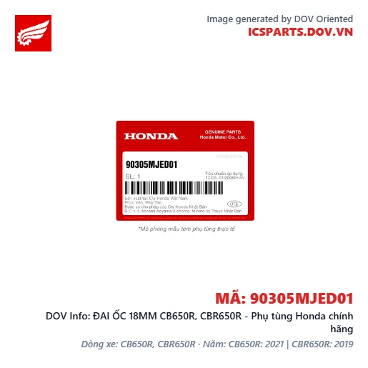 ĐAI ỐC 18MM CB650R, CBR650R - Phụ tùng Honda chính hãng