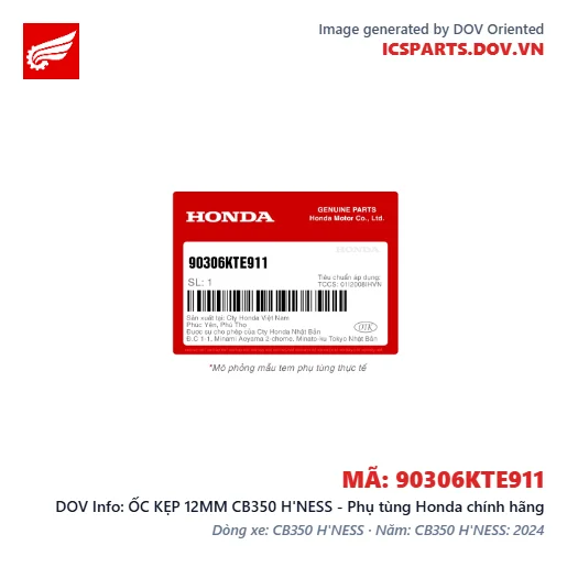 ỐC KẸP 12MM CB350 H'NESS - Phụ tùng Honda chính hãng