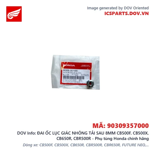 ĐAI ỐC LỤC GIÁC NHÔNG TẢI SAU 8MM CB500F, CB500X, CB650R, CBR500R - Phụ tùng Honda chính hãng
