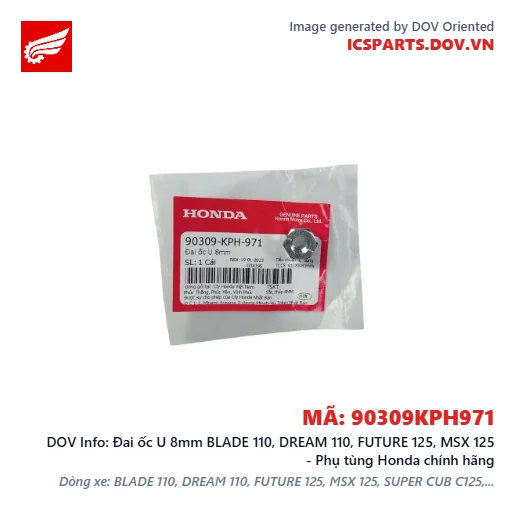 Đai ốc U 8mm BLADE 110, DREAM 110, FUTURE 125, MSX 125 - Phụ tùng Honda chính hãng