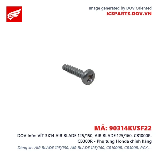 VÍT 3X14 AIR BLADE 125/150, AIR BLADE 125/160, CB1000R, CB300R - Phụ tùng Honda chính hãng