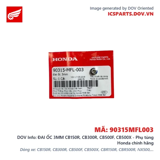 ĐAI ỐC 3MM CB150R, CB300R, CB500F, CB500X - Phụ tùng Honda chính hãng
