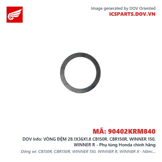 VÒNG ĐỆM 28.1X36X1.8 CB150R, CBR150R, WINNER 150, WINNER R - Phụ tùng Honda chính hãng