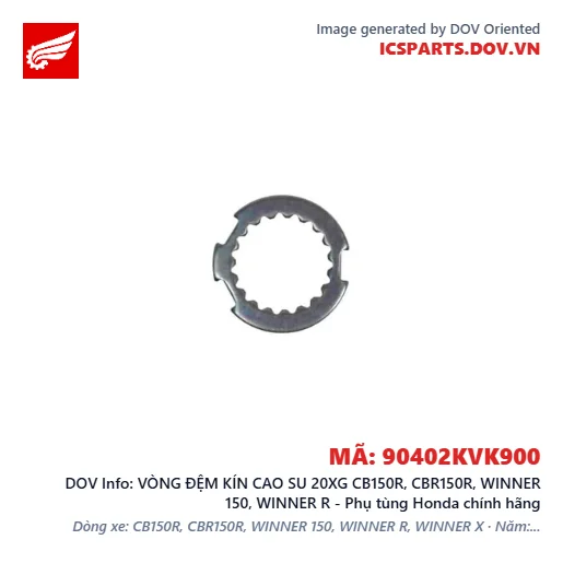VÒNG ĐỆM KÍN CAO SU 20XG CB150R, CBR150R, WINNER 150, WINNER R - Phụ tùng Honda chính hãng
