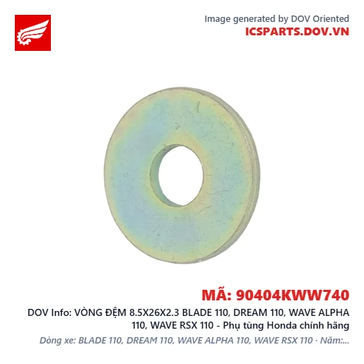 VÒNG ĐỆM 8.5X26X2.3 BLADE 110, DREAM 110, WAVE ALPHA 110, WAVE RSX 110 - Phụ tùng Honda chính hãng