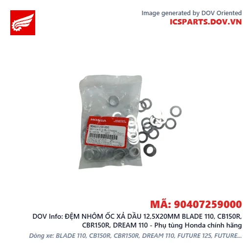 ĐỆM NHÔM ỐC XẢ DẦU 12,5X20MM BLADE 110, CB150R, CBR150R, DREAM 110 - Phụ tùng Honda chính hãng