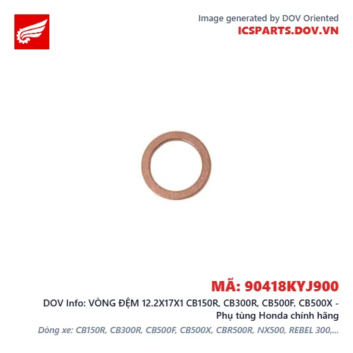 VÒNG ĐỆM 12.2X17X1 CB150R, CB300R, CB500F, CB500X - Phụ tùng Honda chính hãng