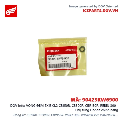 VÒNG ĐỆM 7X13X1.2 CB150R, CB300R, CBR150R, REBEL 300 - Phụ tùng Honda chính hãng