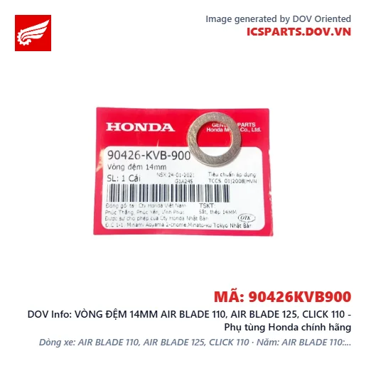 VÒNG ĐỆM 14MM AIR BLADE 110, AIR BLADE 125, CLICK 110 - Phụ tùng Honda chính hãng