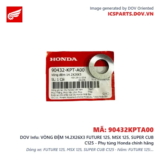 VÒNG ĐỆM 14.2X26X3 FUTURE 125, MSX 125, SUPER CUB C125 - Phụ tùng Honda chính hãng