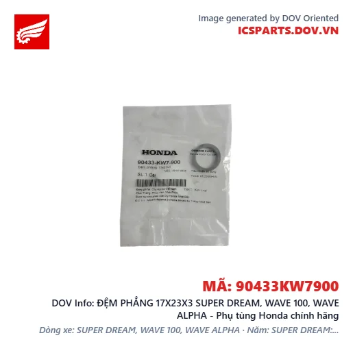 ĐỆM PHẲNG 17X23X3 SUPER DREAM, WAVE 100, WAVE ALPHA - Phụ tùng Honda chính hãng