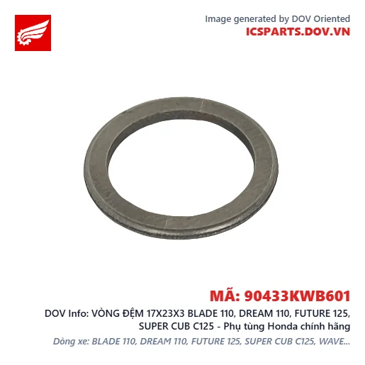 VÒNG ĐỆM 17X23X3 BLADE 110, DREAM 110, FUTURE 125, SUPER CUB C125 - Phụ tùng Honda chính hãng