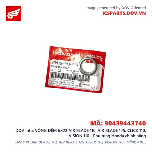 VÒNG ĐỆM 6X22 AIR BLADE 110, AIR BLADE 125, CLICK 110, VISION 110 - Phụ tùng Honda chính hãng