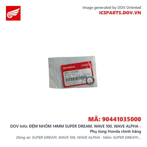 ĐỆM NHÔM 14MM SUPER DREAM, WAVE 100, WAVE ALPHA - Phụ tùng Honda chính hãng