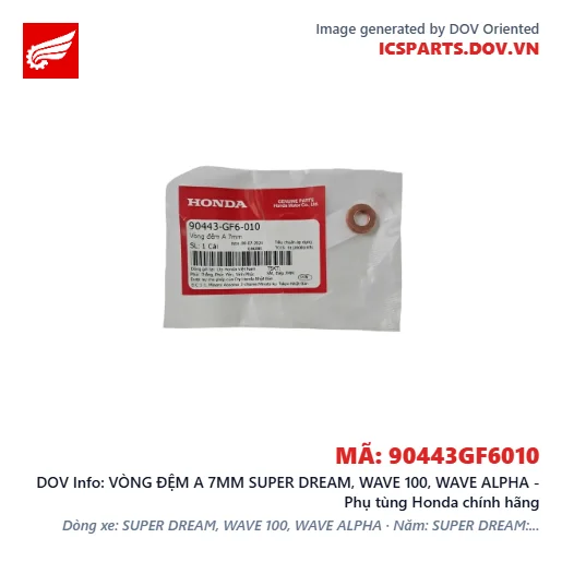 VÒNG ĐỆM A 7MM SUPER DREAM, WAVE 100, WAVE ALPHA - Phụ tùng Honda chính hãng