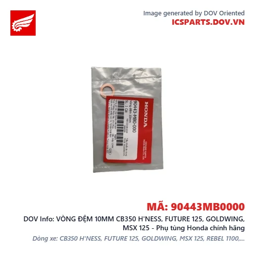 VÒNG ĐỆM 10MM CB350 H'NESS, FUTURE 125, GOLDWING, MSX 125 - Phụ tùng Honda chính hãng