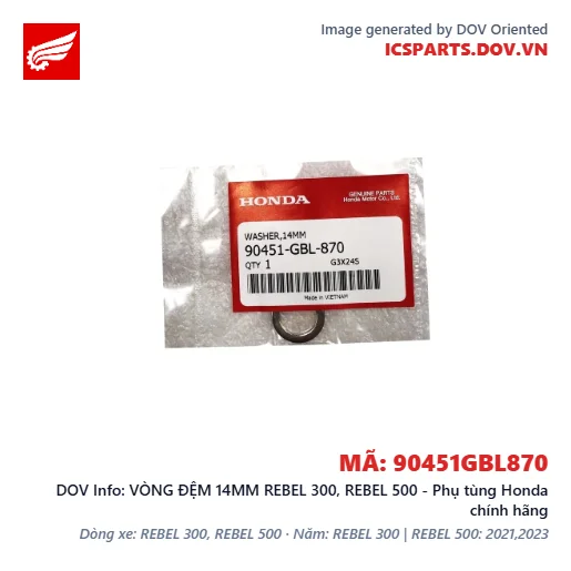 VÒNG ĐỆM 14MM REBEL 300, REBEL 500 - Phụ tùng Honda chính hãng