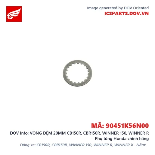 VÒNG ĐỆM 20MM CB150R, CBR150R, WINNER 150, WINNER R - Phụ tùng Honda chính hãng