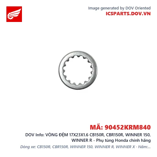 VÒNG ĐỆM 17X23X1.6 CB150R, CBR150R, WINNER 150, WINNER R - Phụ tùng Honda chính hãng