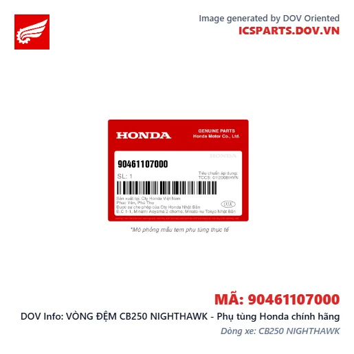 VÒNG ĐỆM CB250 NIGHTHAWK - Phụ tùng Honda chính hãng