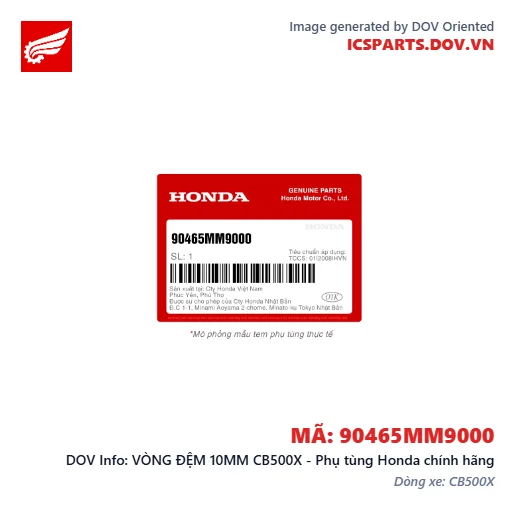 VÒNG ĐỆM 10MM CB500X - Phụ tùng Honda chính hãng