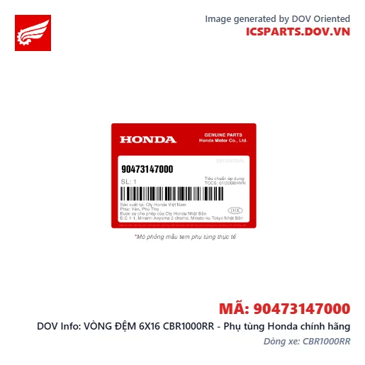VÒNG ĐỆM 6X16 CBR1000RR - Phụ tùng Honda chính hãng
