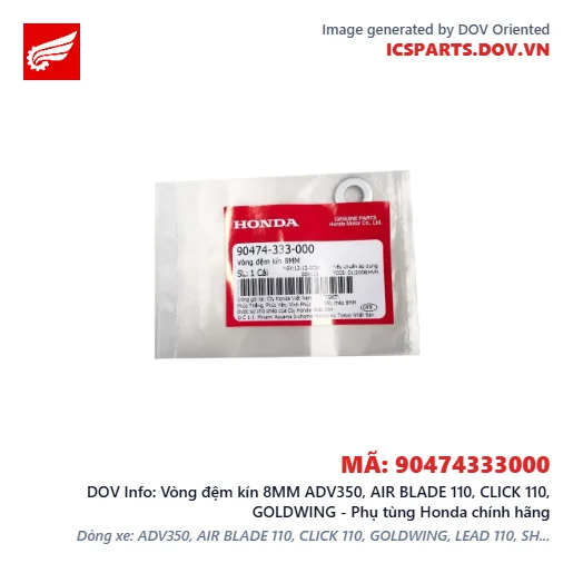 Vòng đệm kín 8MM ADV350, AIR BLADE 110, CLICK 110, GOLDWING - Phụ tùng Honda chính hãng