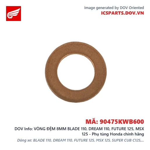 VÒNG ĐỆM 8MM BLADE 110, DREAM 110, FUTURE 125, MSX 125 - Phụ tùng Honda chính hãng