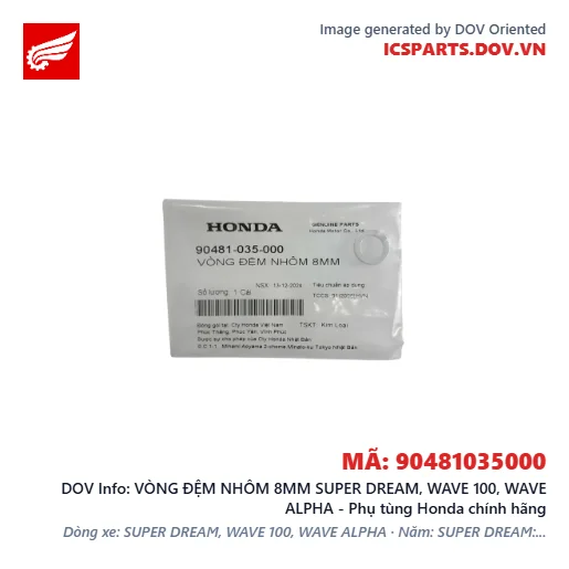 VÒNG ĐỆM NHÔM 8MM SUPER DREAM, WAVE 100, WAVE ALPHA - Phụ tùng Honda chính hãng