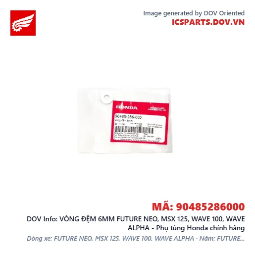 VÒNG ĐỆM 6MM FUTURE NEO, MSX 125, WAVE 100, WAVE ALPHA - Phụ tùng Honda chính hãng