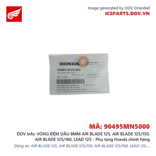 VÒNG ĐỆM DẦU 8MM AIR BLADE 125, AIR BLADE 125/150, AIR BLADE 125/160, LEAD 125 - Phụ tùng Honda chính hãng