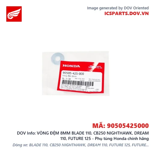 VÒNG ĐỆM 8MM BLADE 110, CB250 NIGHTHAWK, DREAM 110, FUTURE 125 - Phụ tùng Honda chính hãng